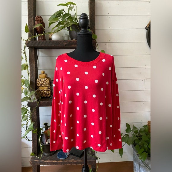 Joyspun Soft Stylish Red and White Polka Dot Crew Neck Sweater - Picture 5 of 16